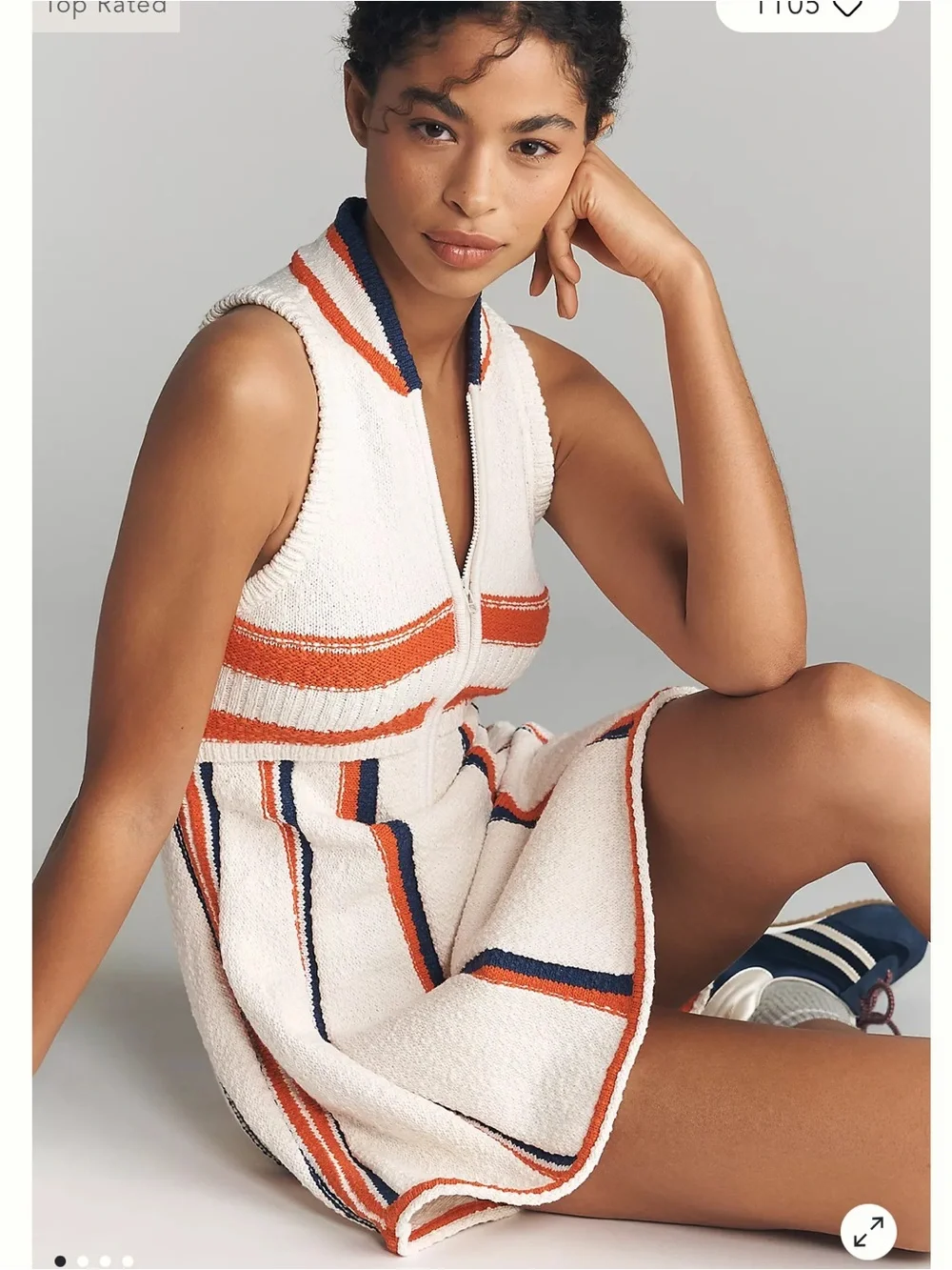 Anthropologie White and Orange Striped Sleeveless Tennis Dress - Picture 3 of 6